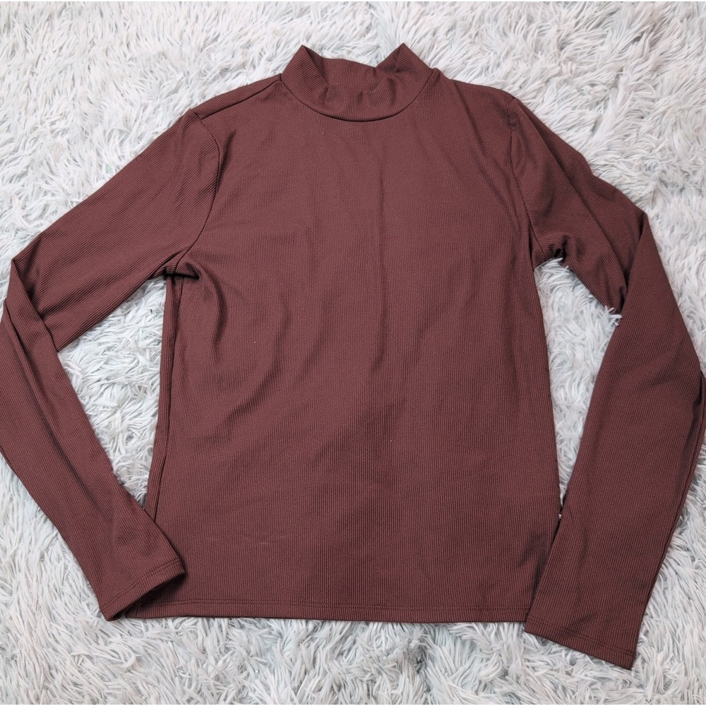 No Boundaries Shirt Womens M Brown Top Lightweight Casual Soft Stretch Ribbed